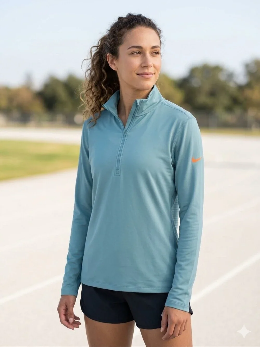Nike Blue Quarter-Zip Athletic Pullover with Orange Swoosh, Size XL - Picture 1 of 6
